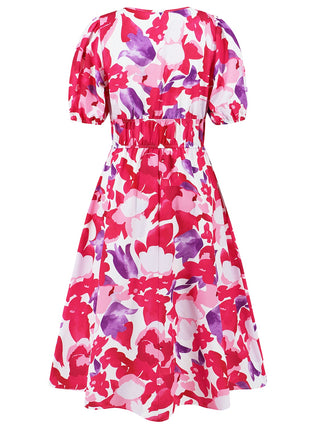 Ruched Printed Surplice Short Sleeve Dress Trendsi