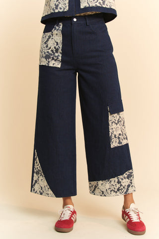 Davi & Dani Lace Applique Wide Leg Jeans Trendsi