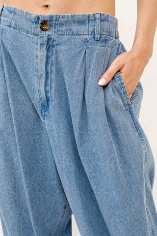 And The Why Elastic Back Pleated Baggy Jeans Trendsi