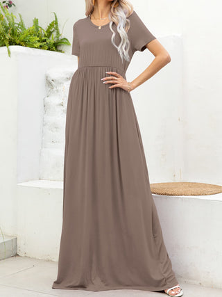 Round Neck Short Sleeve Maxi Dress with Pockets Trendsi