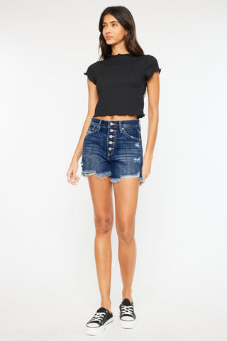 Kancan Raw Hem Button-Fly Denim Shorts Trendsi