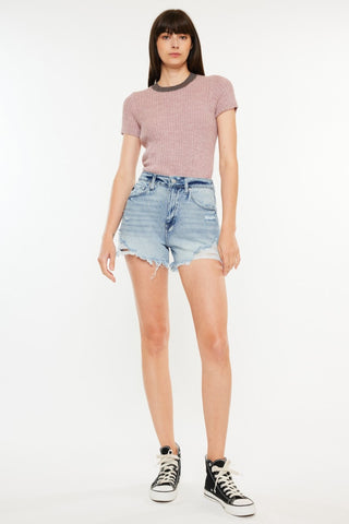 Kancan Distressed High Waist Denim Shorts with Pockets Trendsi