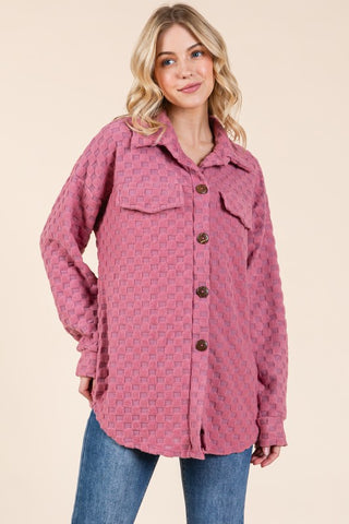 BOMBOM Checkered Button Down Dropped Shoulder Shacket Trendsi