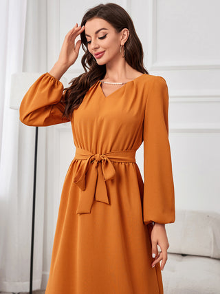 Tie Waist Puff Sleeve Maxi Dress Trendsi