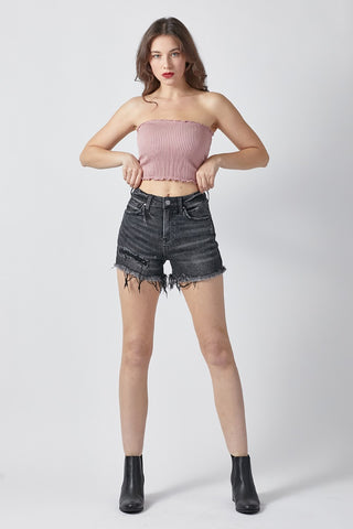 RISEN Raw Hem Denim Shorts with Pockets Trendsi