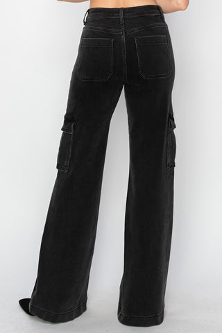 Risen Full Size High Rise Wide Leg Cargo Jeans Trendsi