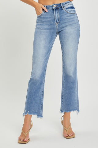 RISEN Full Size Frayed Hem Cropped Straight Jeans Trendsi