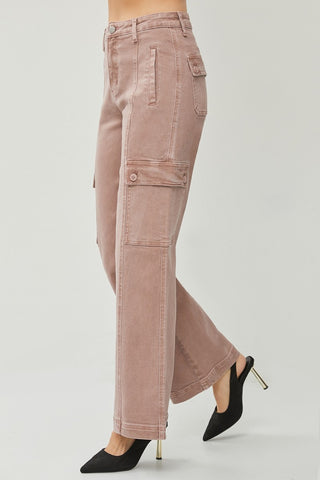 RISEN Full Size High Rise Wide Leg Cargo Jeans Trendsi