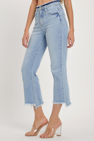 RISEN Full Size High Rise Raw Edge Crop Jeans Trendsi