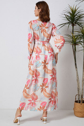 Printed Tie Waist Maxi Dress Trendsi