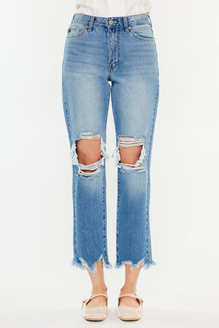 Kancan Distressed Frayed Hem Cropped Jeans Trendsi