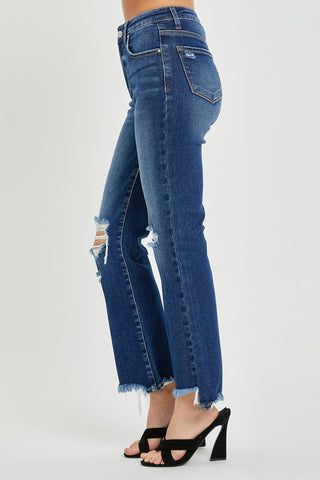 RISEN High Rise Distressed Crop Flare Jeans Trendsi