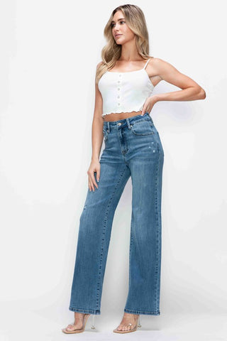 bytos Full Size High Rise Wide Leg Jeans with Pockets Trendsi