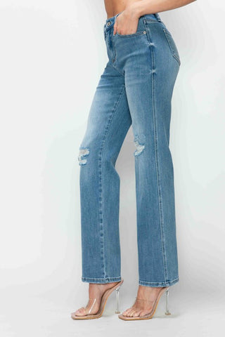 bytos Full Size Distressed High Rise Straight Jeans Trendsi