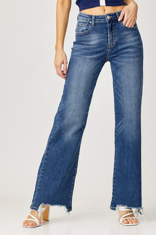 Risen Full Size High Rise Frayed Hem Wide Leg Jeans Trendsi