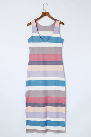 Striped Slit Sleeveless Maxi Dress Trendsi