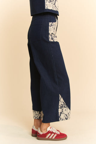 Davi & Dani Lace Applique Wide Leg Jeans Trendsi