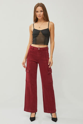 RISEN Full Size High Rise Wide Leg Cargo Jeans Trendsi