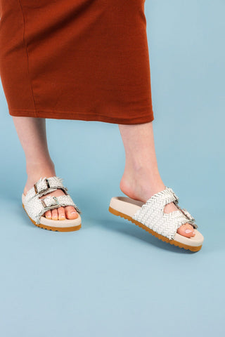 Intertwine Dual Woven Strap Slide in White Ave Shops