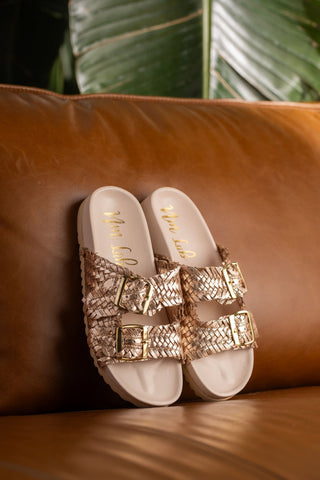 Intertwine Dual Woven Strap Slide in Champagne Ave Shops