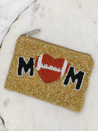 PREORDER: Football Heart 'Mom' Beaded Zip Pouch in Two Colors Ave Shops